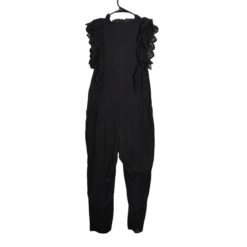 Apiece Apart Black Eyelet Ruffle Sleeve Jumpsuit No Belt Hook Closure Limon - Picture 2 of 10